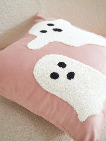LCUHPCL 1pc Halloween Atmosphere Soft Cute Pink Ghost 3D Embroidered Plush Pillowcase, Suitable For Home Decor, Living Room, Sofa, Bedroom, Car, Party And Various Environments