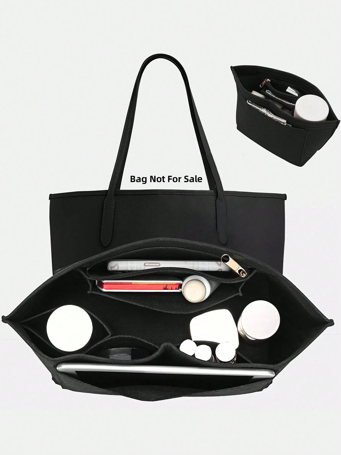 Le Pliage Felt Liner Bag, Multi-Pocket Felt Bag, Travel Portable Liner Bag, With Zipper, Suitable For Storing School Supplies
