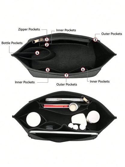 Le Pliage Felt Liner Bag, Multi-Pocket Felt Bag, Travel Portable Liner Bag, With Zipper, Suitable For Storing School Supplies