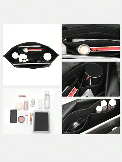 Le Pliage Felt Liner Bag, Multi-Pocket Felt Bag, Travel Portable Liner Bag, With Zipper, Suitable For Storing School Supplies