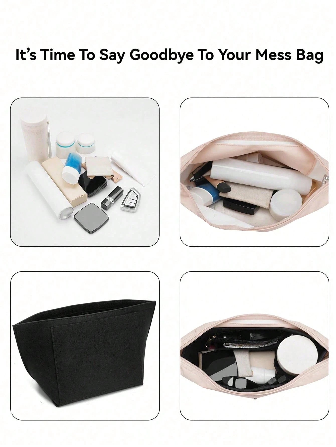 Le Pliage Felt Liner Bag, Multi-Pocket Felt Bag, Travel Portable Liner Bag, With Zipper, Suitable For Storing School Supplies