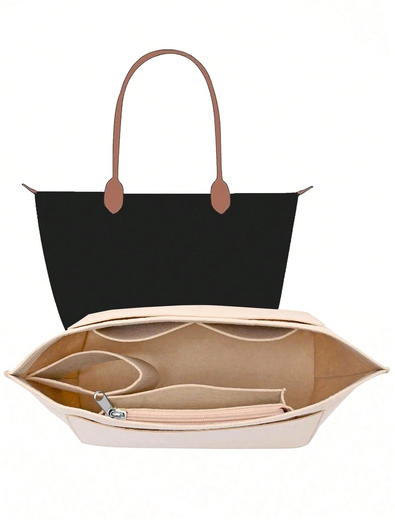 Le Pliage Felt Liner Bag, Multi-Pocket Felt Bag, Travel Portable Liner Bag, With Zipper, Suitable For Storing School Supplies