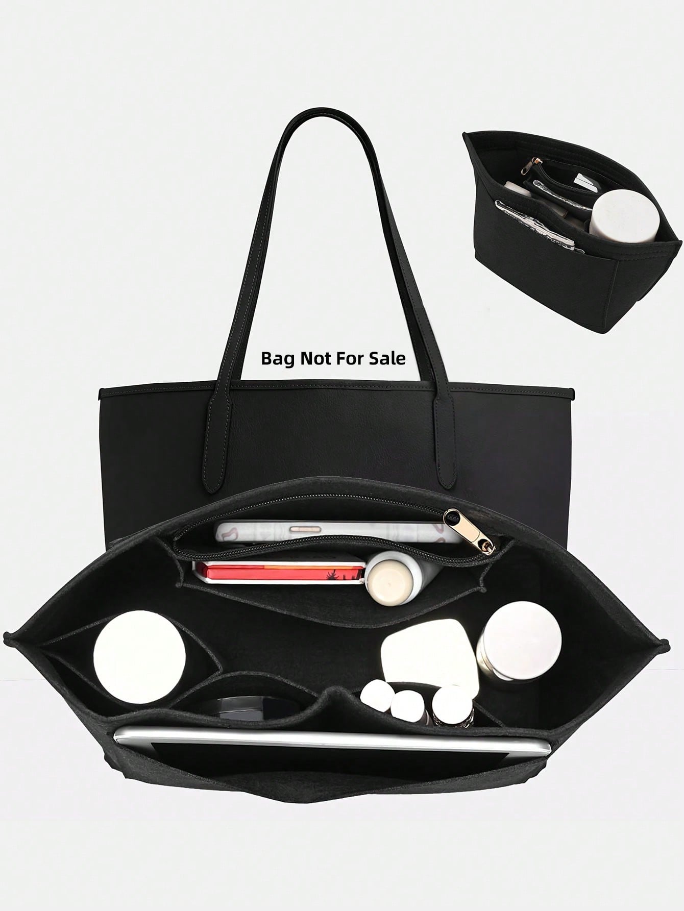 Le Pliage Felt Liner Bag, Multi-Pocket Felt Bag, Travel Portable Liner Bag, With Zipper, Suitable For Storing School Supplies