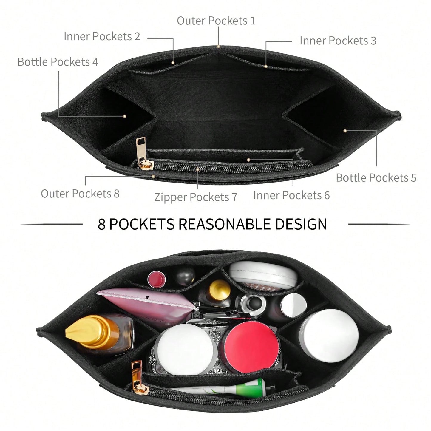 Le Pliage Tote Bag Organizer Insert, Multi-Pocket Felt Handbag Organizer Bag With Zipper, Cup Holder, Back To School Supplies