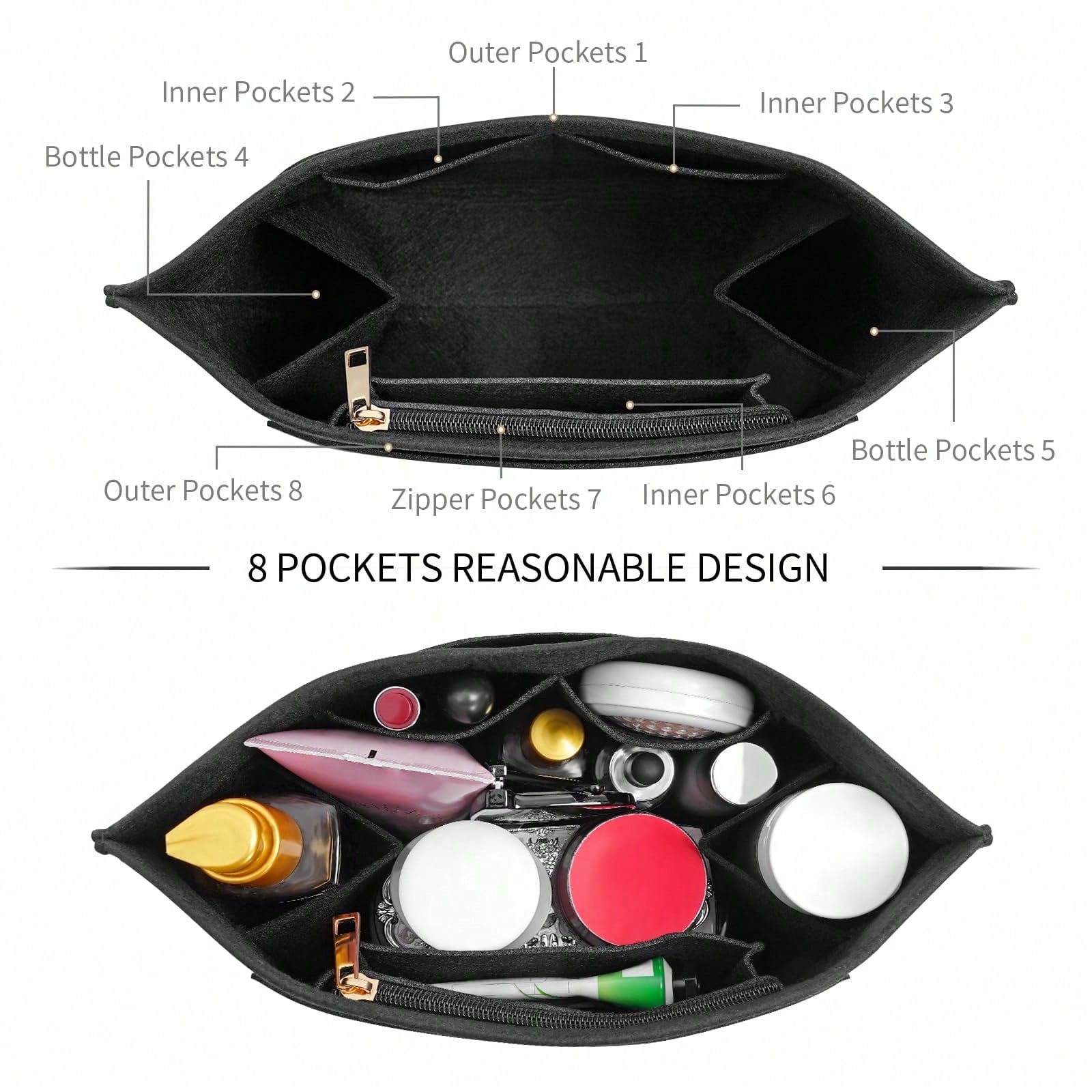 Le Pliage Tote Bag Organizer Insert, Multi-Pocket Felt Handbag Organizer Bag With Zipper, Cup Holder, Back To School Supplies