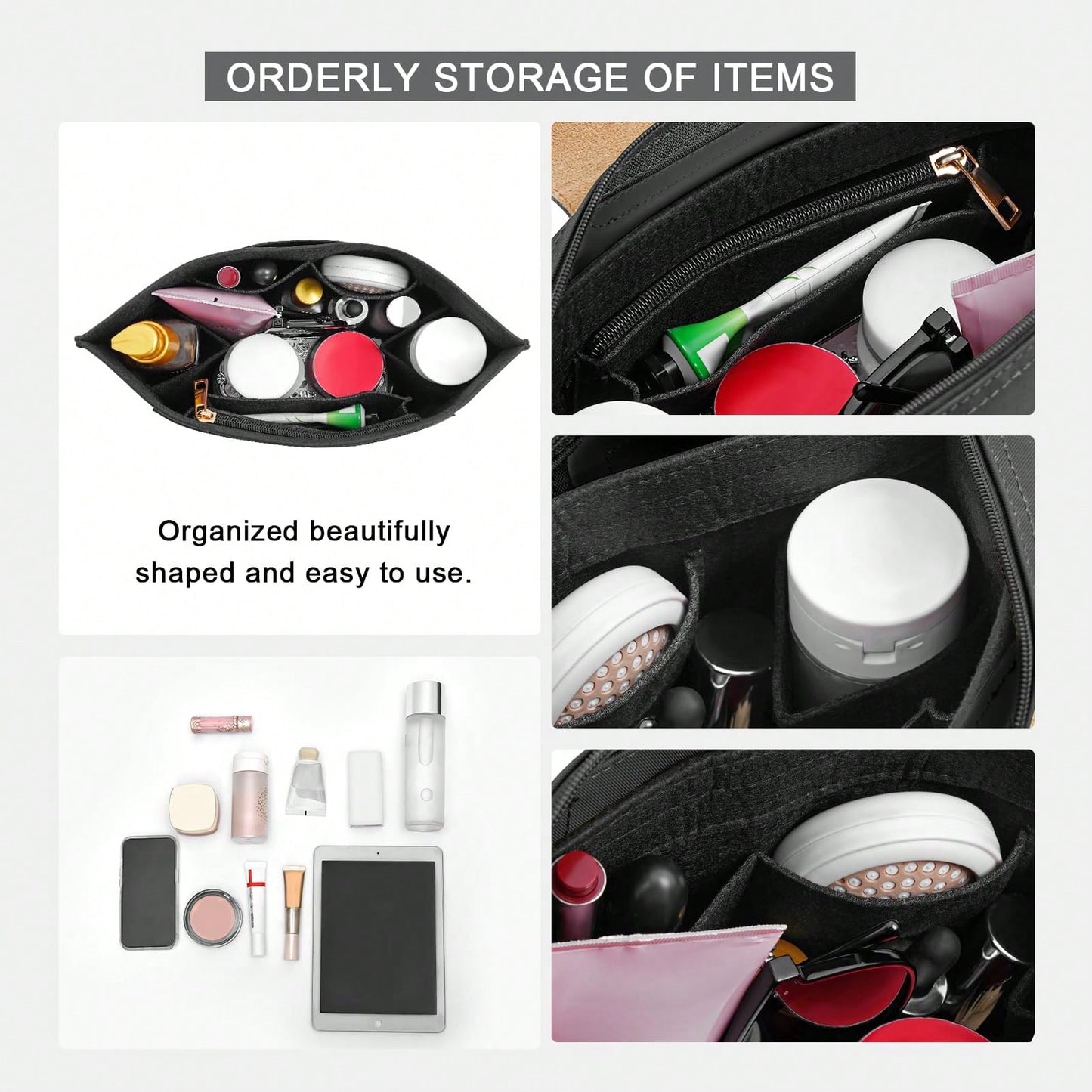 Le Pliage Tote Bag Organizer Insert, Multi-Pocket Felt Handbag Organizer Bag With Zipper, Cup Holder, Back To School Supplies