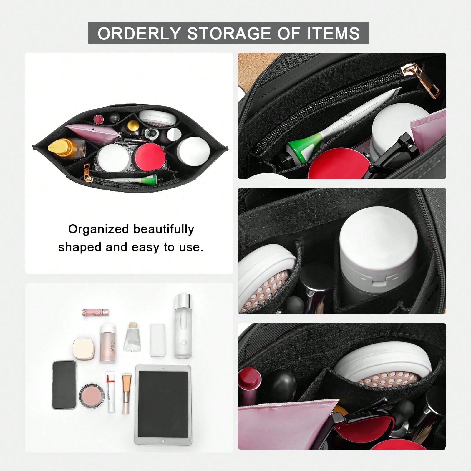 Le Pliage Tote Bag Organizer Insert, Multi-Pocket Felt Handbag Organizer Bag With Zipper, Cup Holder, Back To School Supplies