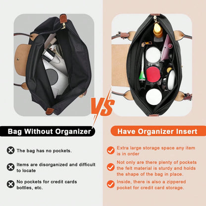 Le Pliage Tote Bag Organizer Insert, Multi-Pocket Felt Handbag Organizer Bag With Zipper, Cup Holder, Back To School Supplies
