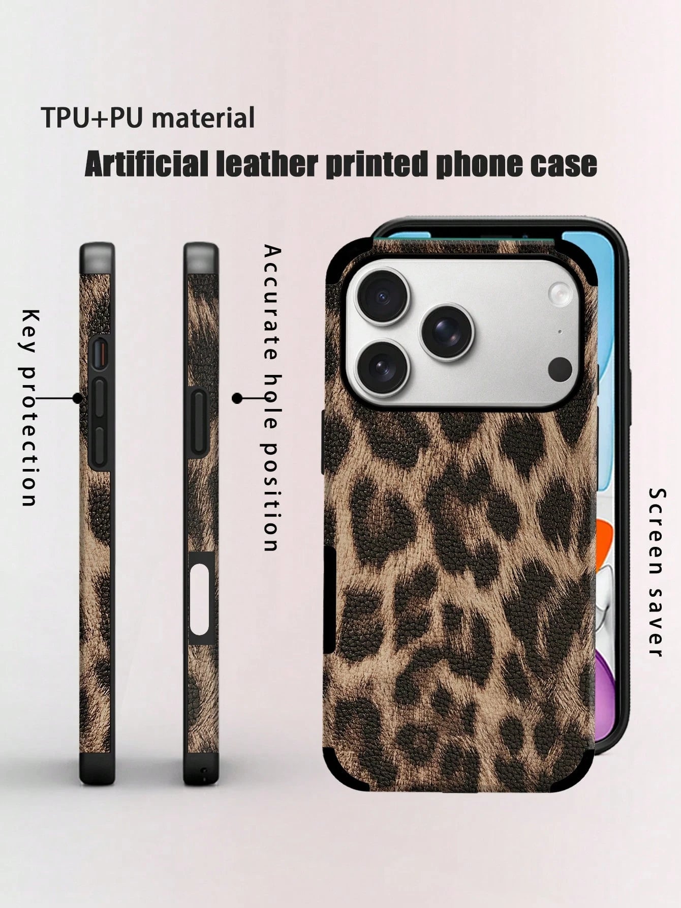 Leather Leopard Print Leather Fashion Phone Case Leopard Print Leather Fashion Phone Case 1pc Leopard Print PU Soft Leather Anti-Fall Anti-Shock Phone Case With Sound Amplifier Design, Compatible With