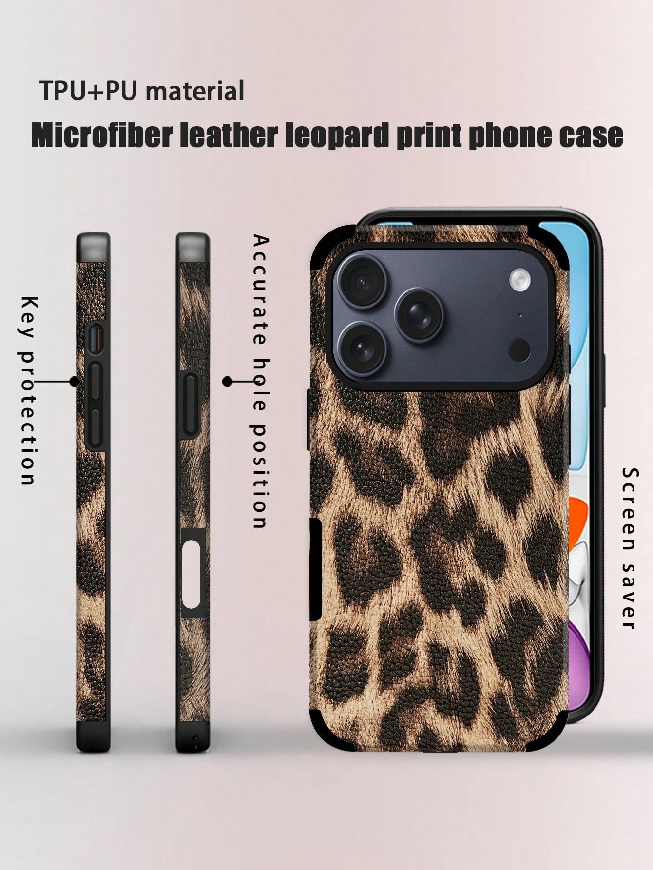 Leather Leopard Print Leather Fashion Phone Case Leopard Print Leather Fashion Phone Case 1pc Leopard Print PU Soft Leather Anti-Fall Anti-Shock Phone Case With Sound Amplifier Design, Compatible With