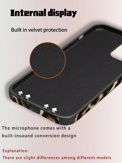 Leather Leopard Print Leather Fashion Phone Case Leopard Print Leather Fashion Phone Case 1pc Leopard Print PU Soft Leather Anti-Fall Anti-Shock Phone Case With Sound Amplifier Design, Compatible With