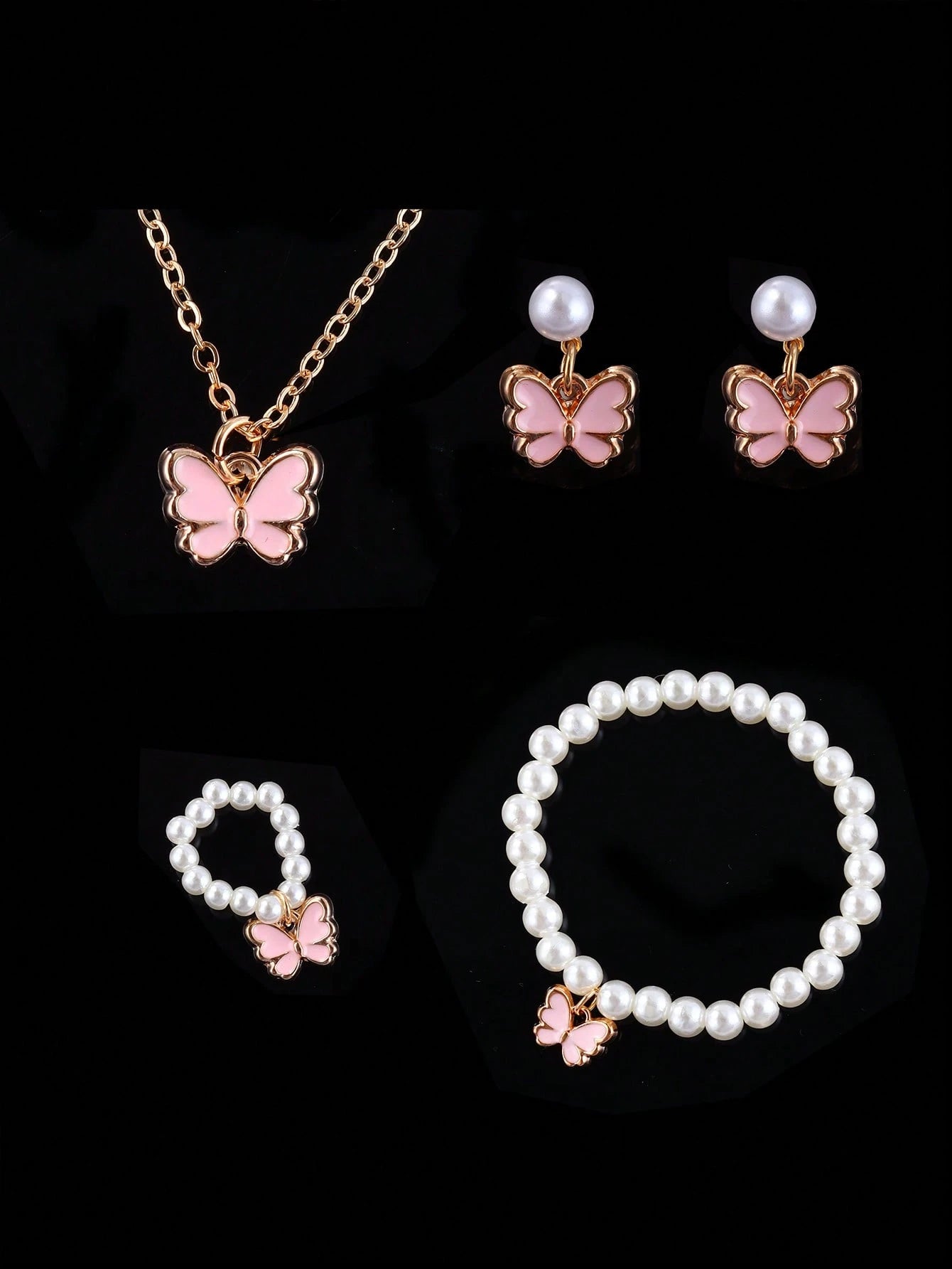 LED Electronic Watch And Butterfly Bracelet, Necklace, Ring, Earring Set, Suitable For School, Holiday, Party Gifts
