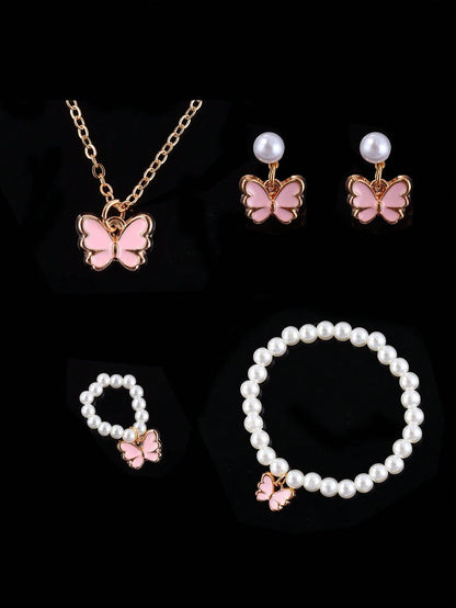 LED Electronic Watch And Butterfly Bracelet, Necklace, Ring, Earring Set, Suitable For School, Holiday, Party Gifts