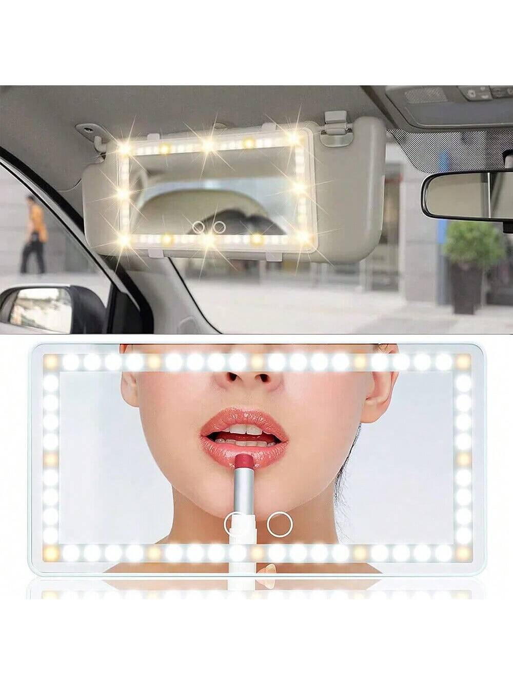 LED Mirror For Car Visor,Rechargeable Car Visor Vanity Mirror With 3 Light Modes & Dimmable Touch Screen,60 LEDs Makeup Mirror