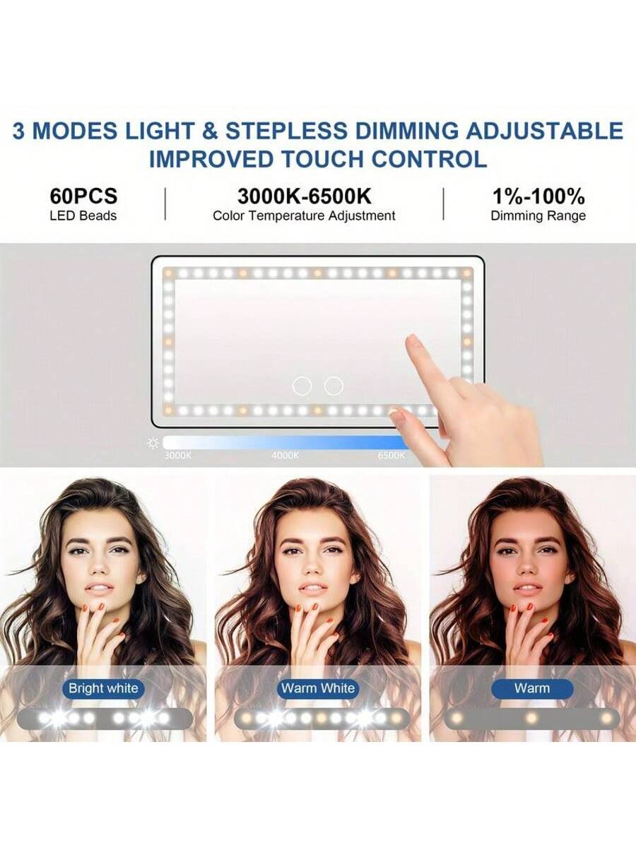 LED Mirror For Car Visor,Rechargeable Car Visor Vanity Mirror With 3 Light Modes & Dimmable Touch Screen,60 LEDs Makeup Mirror