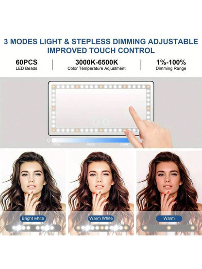 LED Mirror For Car Visor,Rechargeable Car Visor Vanity Mirror With 3 Light Modes & Dimmable Touch Screen,60 LEDs Makeup Mirror