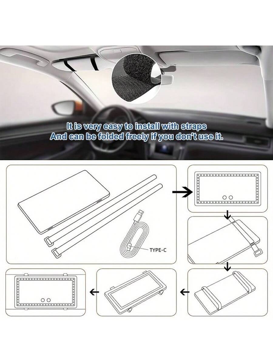 LED Mirror For Car Visor,Rechargeable Car Visor Vanity Mirror With 3 Light Modes & Dimmable Touch Screen,60 LEDs Makeup Mirror