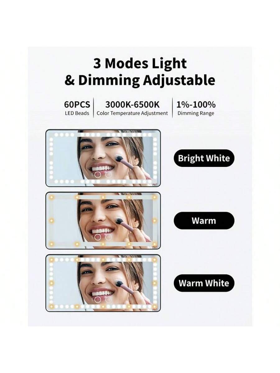LED Mirror For Car Visor,Rechargeable Car Visor Vanity Mirror With 3 Light Modes & Dimmable Touch Screen,60 LEDs Makeup Mirror