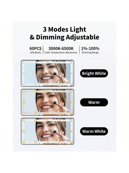 LED Mirror For Car Visor,Rechargeable Car Visor Vanity Mirror With 3 Light Modes & Dimmable Touch Screen,60 LEDs Makeup Mirror