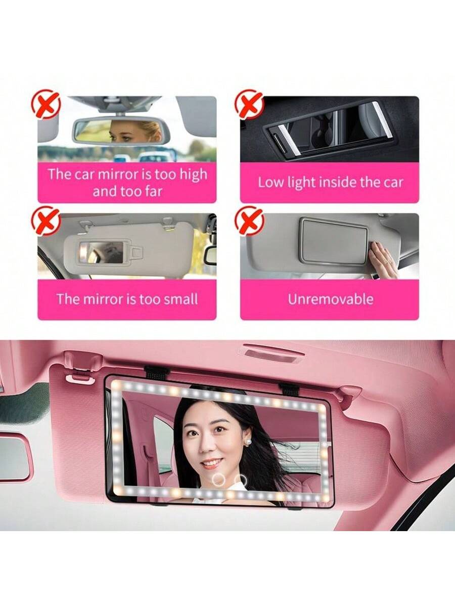 LED Mirror For Car Visor,Rechargeable Car Visor Vanity Mirror With 3 Light Modes & Dimmable Touch Screen,60 LEDs Makeup Mirror