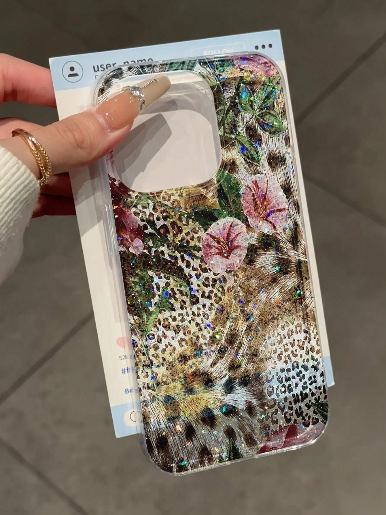 Leopard Print Silicone Luxury Leopard Pattern Glitter Rhinestone Oil Painting IMD Glitter Gradient Floral Anti-Drop Phone Protective Case Compatible With Apple 16 Pro Max, 16, 16 Pro; Premium Glitter
