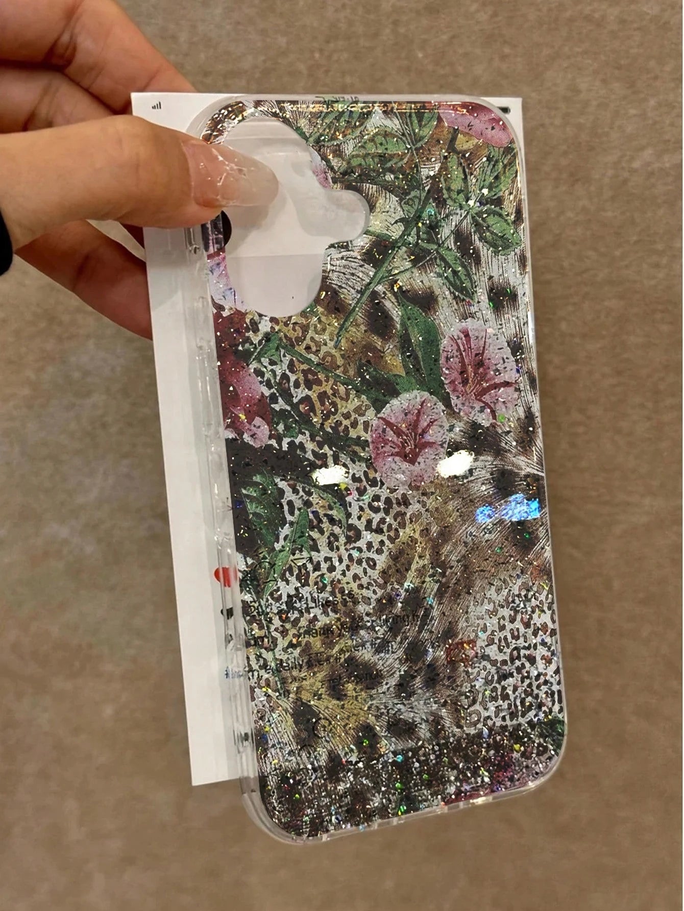 Leopard Print Silicone Luxury Leopard Pattern Glitter Rhinestone Oil Painting IMD Glitter Gradient Floral Anti-Drop Phone Protective Case Compatible With Apple 16 Pro Max, 16, 16 Pro; Premium Glitter