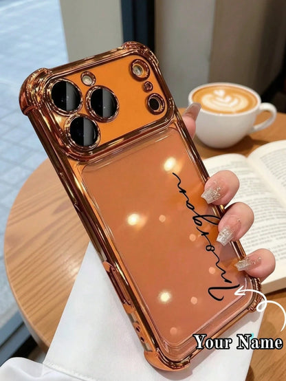 Letter Elements TPU Rose Gold Electroplated Acrylic Personalized Name Phone Case Compatible With 17 Pro Max 17 Air Transparent Shockproof Lens Protector Frame Anniversary Gift Birthday Gift Mom, Mothe