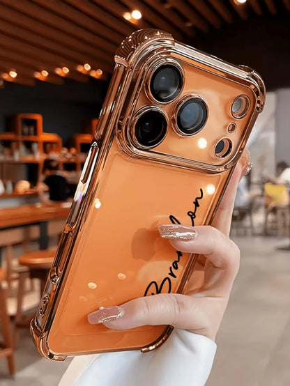 Letter Elements TPU Rose Gold Electroplated Acrylic Personalized Name Phone Case Compatible With 17 Pro Max 17 Air Transparent Shockproof Lens Protector Frame Anniversary Gift Birthday Gift Mom, Mothe