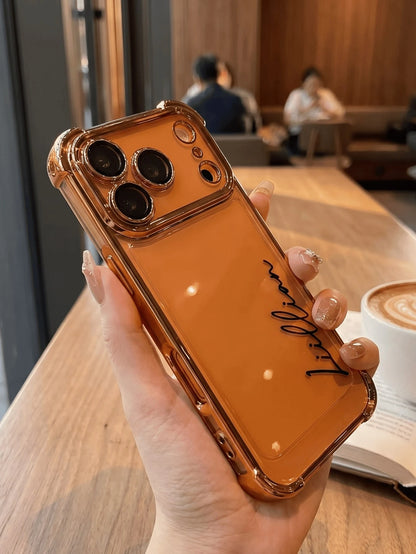Letter Elements TPU Rose Gold Electroplated Acrylic Personalized Name Phone Case Compatible With 17 Pro Max 17 Air Transparent Shockproof Lens Protector Frame Anniversary Gift Birthday Gift Mom, Mothe