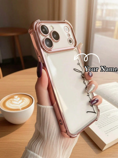 Letter Elements TPU Rose Gold Electroplated Acrylic Personalized Name Phone Case Compatible With 17 Pro Max 17 Air Transparent Shockproof Lens Protector Frame Anniversary Gift Birthday Gift Mom, Mothe