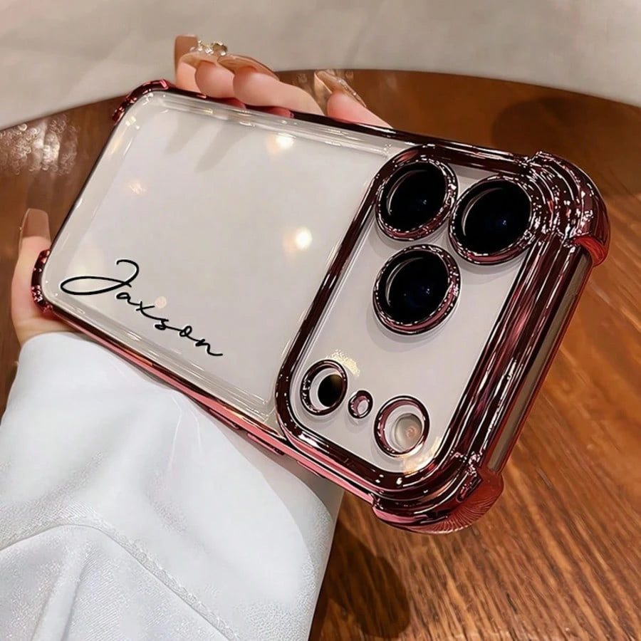 Letter Elements TPU Rose Gold Electroplated Acrylic Personalized Name Phone Case Compatible With 17 Pro Max 17 Air Transparent Shockproof Lens Protector Frame Anniversary Gift Birthday Gift Mom, Mothe