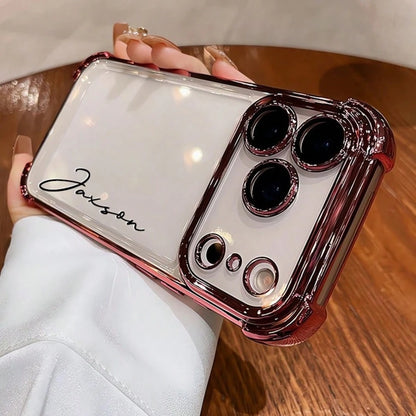 Letter Elements TPU Rose Gold Electroplated Acrylic Personalized Name Phone Case Compatible With 17 Pro Max 17 Air Transparent Shockproof Lens Protector Frame Anniversary Gift Birthday Gift Mom, Mothe