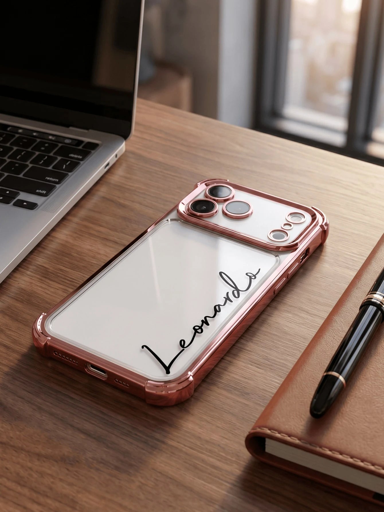 Letter Elements TPU Rose Gold Electroplated Acrylic Personalized Name Phone Case Compatible With 17 Pro Max 17 Air Transparent Shockproof Lens Protector Frame Anniversary Gift Birthday Gift Mom, Mothe