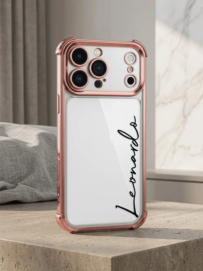 Letter Elements TPU Rose Gold Electroplated Acrylic Personalized Name Phone Case Compatible With 17 Pro Max 17 Air Transparent Shockproof Lens Protector Frame Anniversary Gift Birthday Gift Mom, Mothe