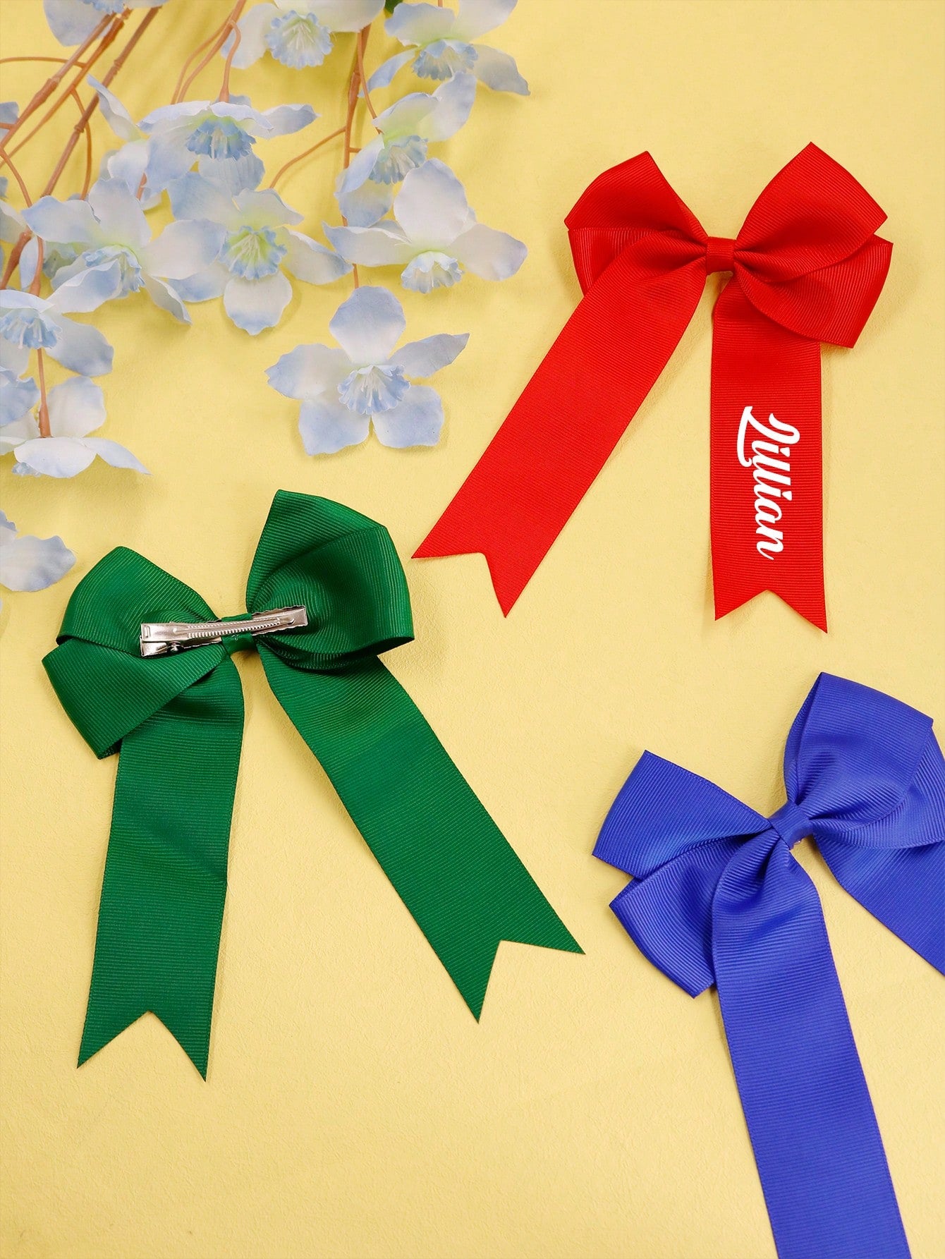 LICVIC 1/2Pcs Custom Name Hair Clip, Personalized Bow Alligator Clip, Customized Satin Hair Bow, Customizable Hair Accessory, Wedding, Birthday Gift