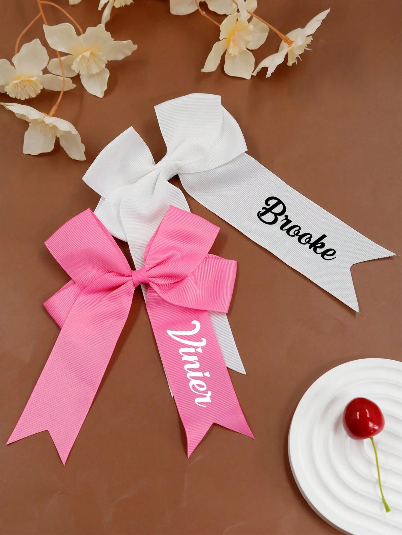 LICVIC 1/2Pcs Custom Name Hair Clip, Personalized Bow Alligator Clip, Customized Satin Hair Bow, Customizable Hair Accessory, Wedding, Birthday Gift