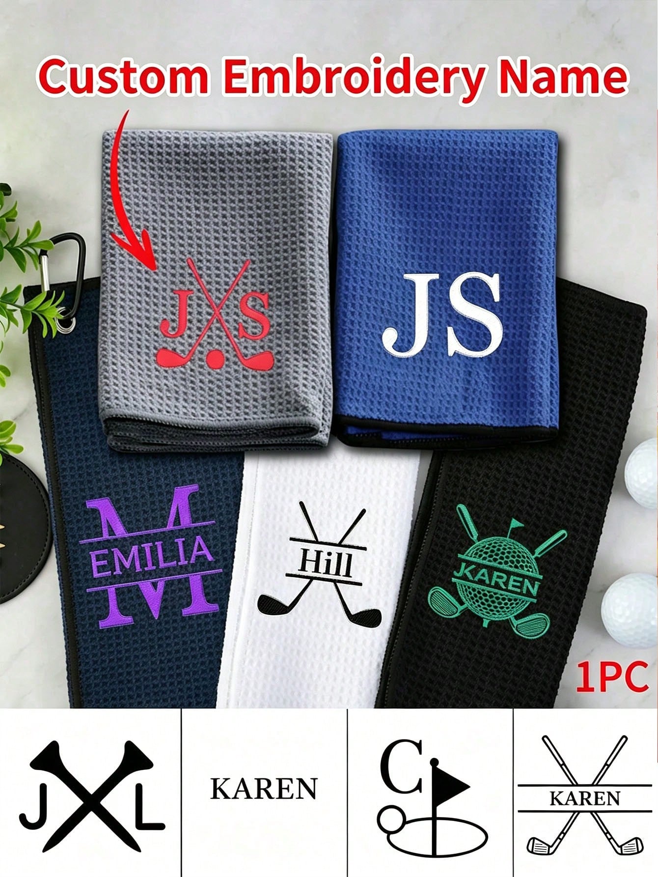 LICVIC Custom Embroidered Name Golf Towel, Funny Golf Towel, Customizable Sports Towel, Ghost Golf Towel, Men's Retirement Golf Gift, Birthday Gift, Wedding Gift, Valentine's Day, Soft Absorbent Towel