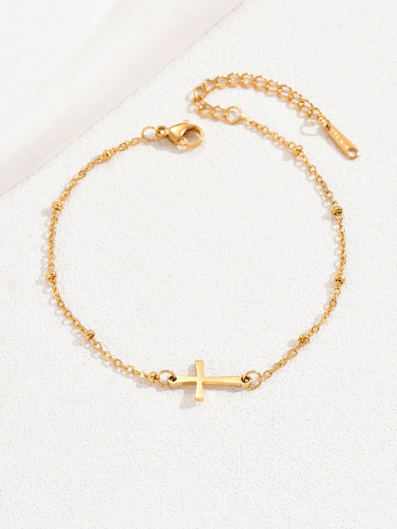 LIEBEIRIS 1pc 18K Gold Plated Handmade Cross Anklet, Stainless Steel Beach Style Anklet For Women, Suitable For Daily And Beach Wear (Random Color, Random Number Of Gold Beads On Chain)