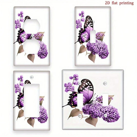 Lilac Butterfly Floral Art Switch Cover- Durable PC Plastic Wall Plate With Easy Install, No Tools Needed, Decorative Light Switch Plate For Home De
