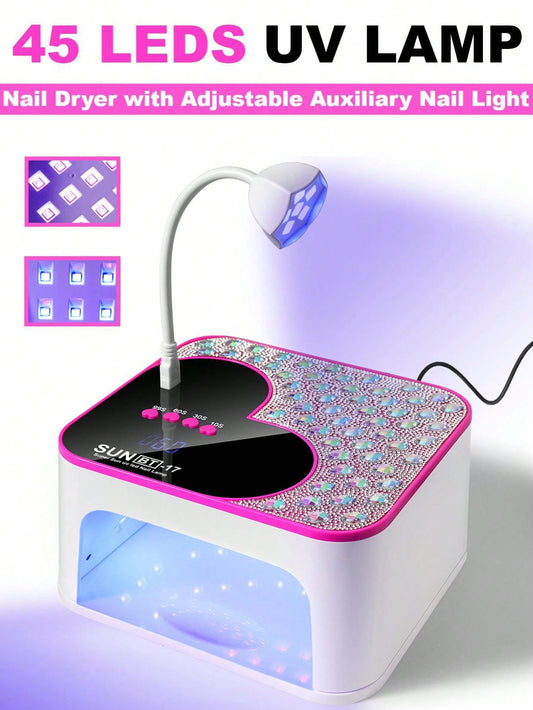 LIMEGIRL UV LED Nail Lamp, Gel Nail Polish UV Light With USB Connection And Adjustable Auxiliary Light, Professional Nail Dryer, Sparkling Diamond Design, Fast Curing LED Nail Lamp, 4 Timer Settings