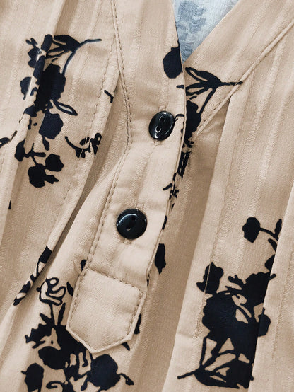 Linhara Plus Size Women Casual Vacation Floral Print Ruffle Trim Shirt