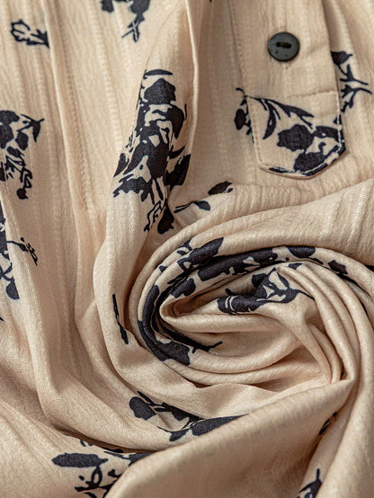 Linhara Plus Size Women Casual Vacation Floral Print Ruffle Trim Shirt