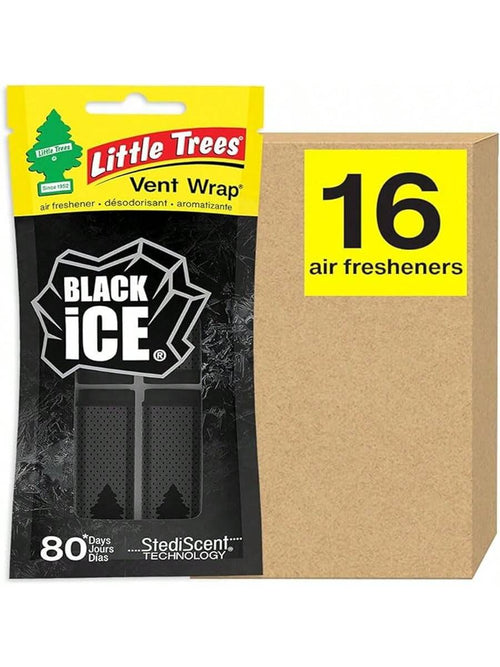 LITTLE TREES Car Air Freshener. Vent Wrap Provides Long-Lasting Scent, Slip On Vent Blade. Black Ice, 16 Air Fresheners, 4 Count (Pack Of 4)