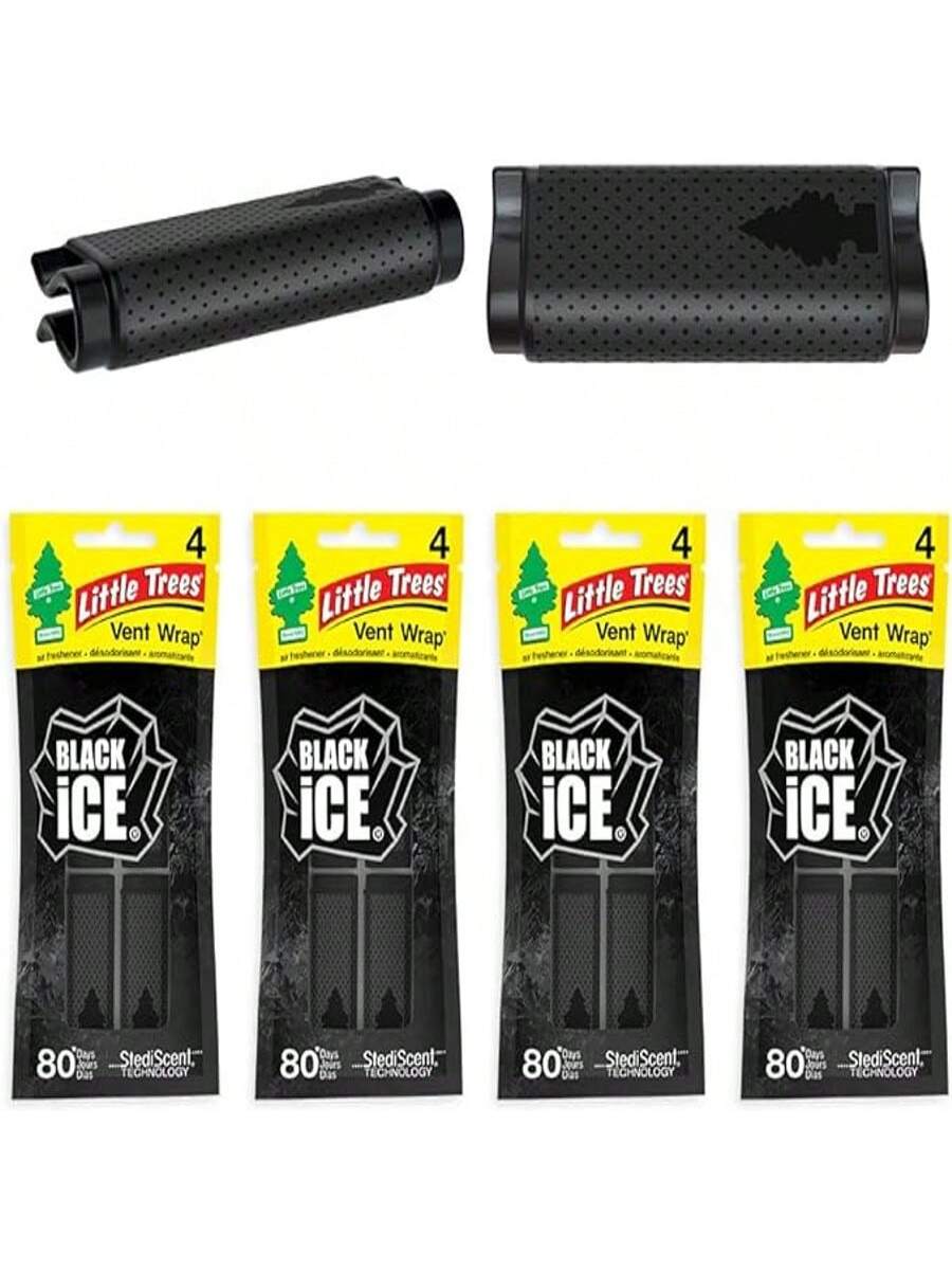 LITTLE TREES Car Air Freshener. Vent Wrap Provides Long-Lasting Scent, Slip On Vent Blade. Black Ice, 16 Air Fresheners, 4 Count (Pack Of 4)
