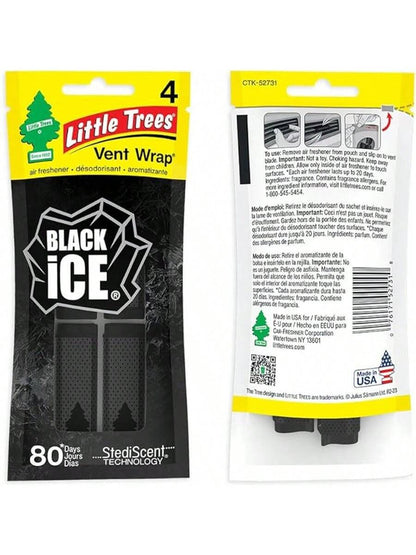 LITTLE TREES Car Air Freshener. Vent Wrap Provides Long-Lasting Scent, Slip On Vent Blade. Black Ice, 16 Air Fresheners, 4 Count (Pack Of 4)