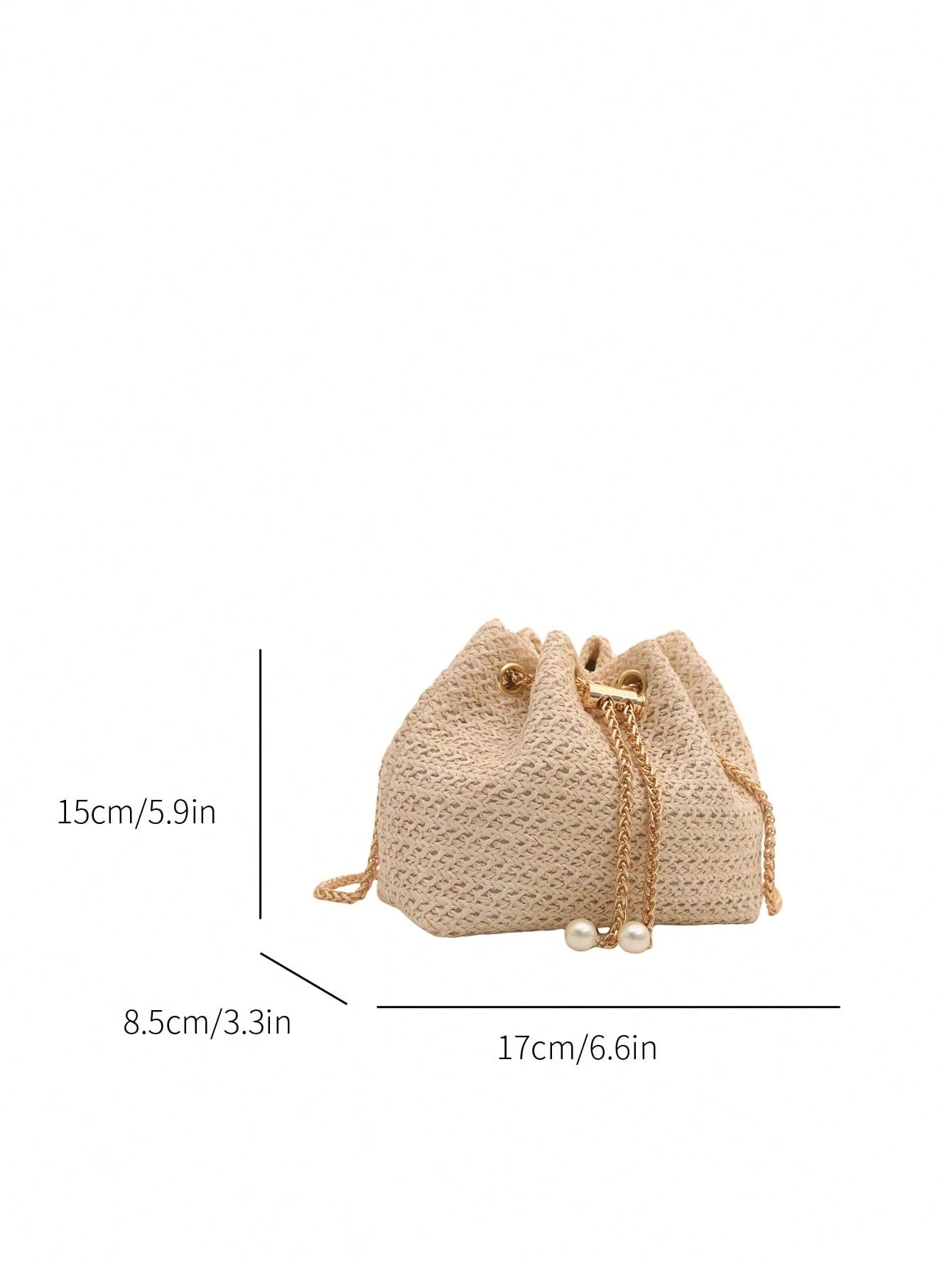 Livesso Fashion Solid Color Hollow Out Woven Chain Drawstring Mini Crossbody Bucket Bag, Small Bags