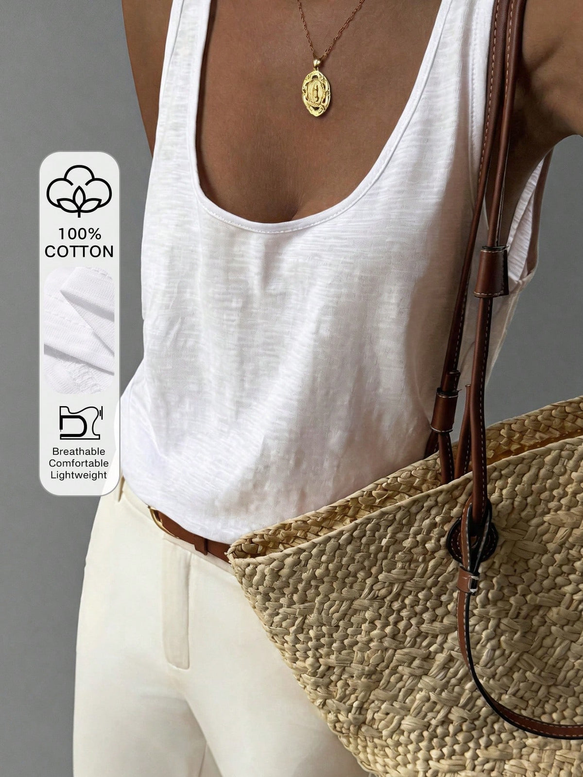 Livesso Women's Loose White Tank Top For Summer, Business Casual Office Wear, Undershirt, Vacation And Commuting