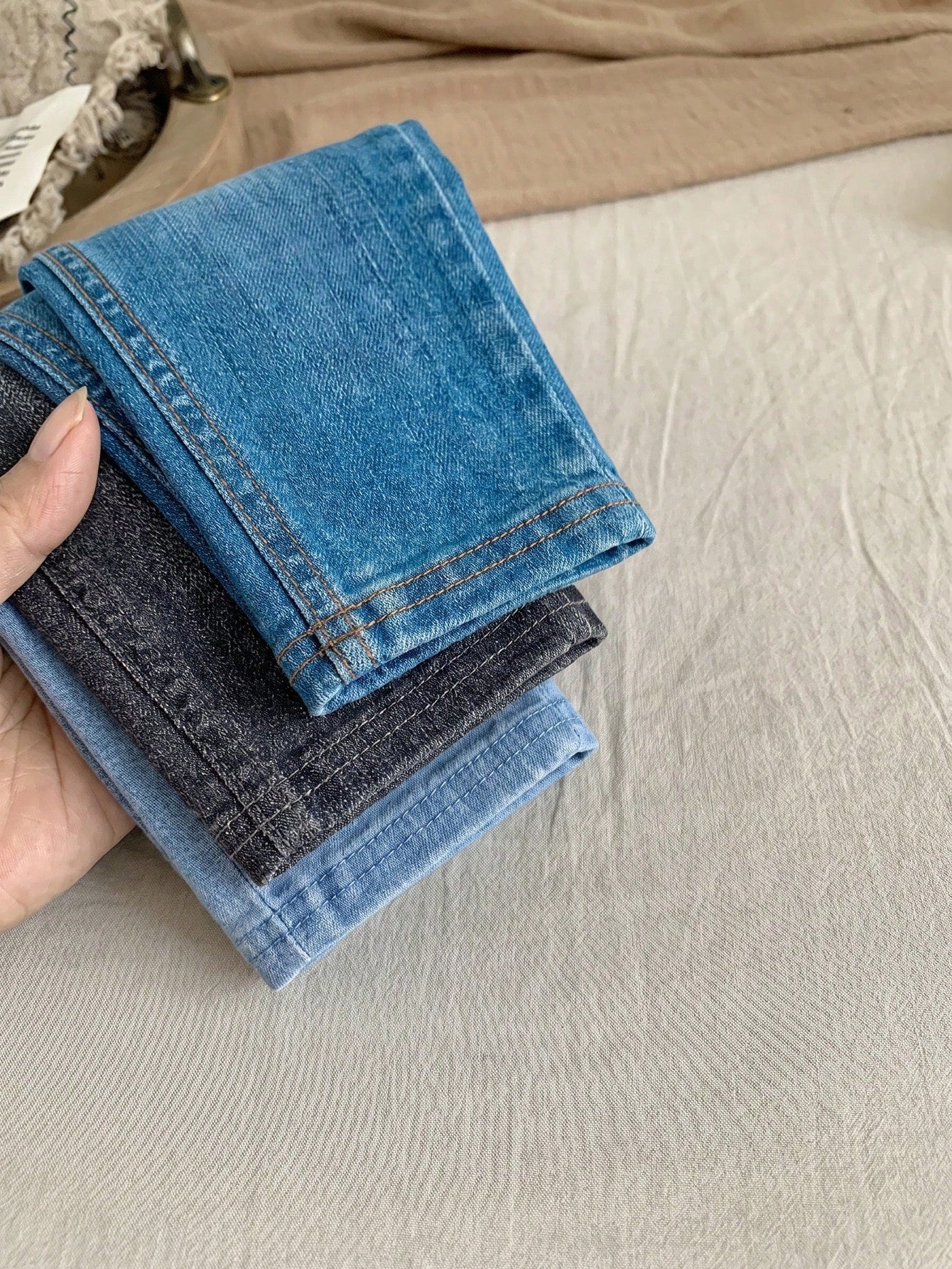 LMoss Kids 3PCS Baby Girls Grey Blue Denim Print Fake Jeans,Autumn Casual School Back-To-School Stretchy Fabric Versatile Comfy Trousers For 0-3 Months Everyday