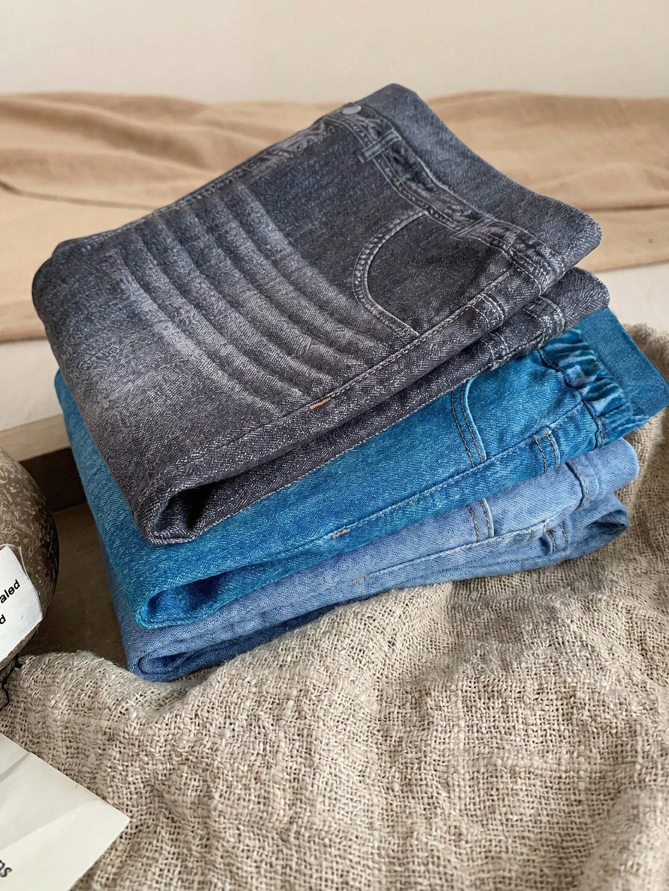 LMoss Kids 3PCS Baby Girls Grey Blue Denim Print Fake Jeans,Autumn Casual School Back-To-School Stretchy Fabric Versatile Comfy Trousers For 0-3 Months Everyday