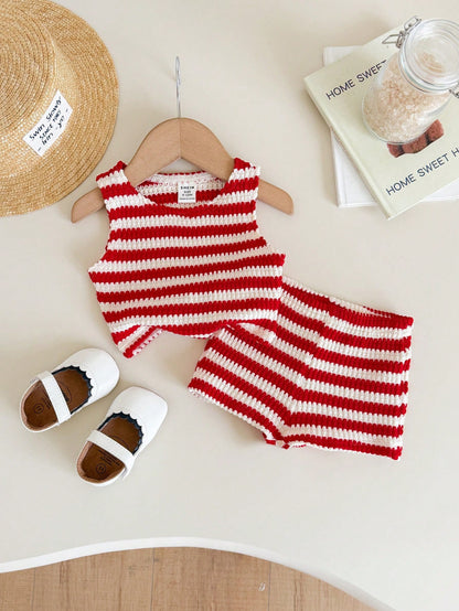 LMoss Kids Baby Girl Casual Summer Cute Striped Tank Top And Elastic Waist Shorts Set